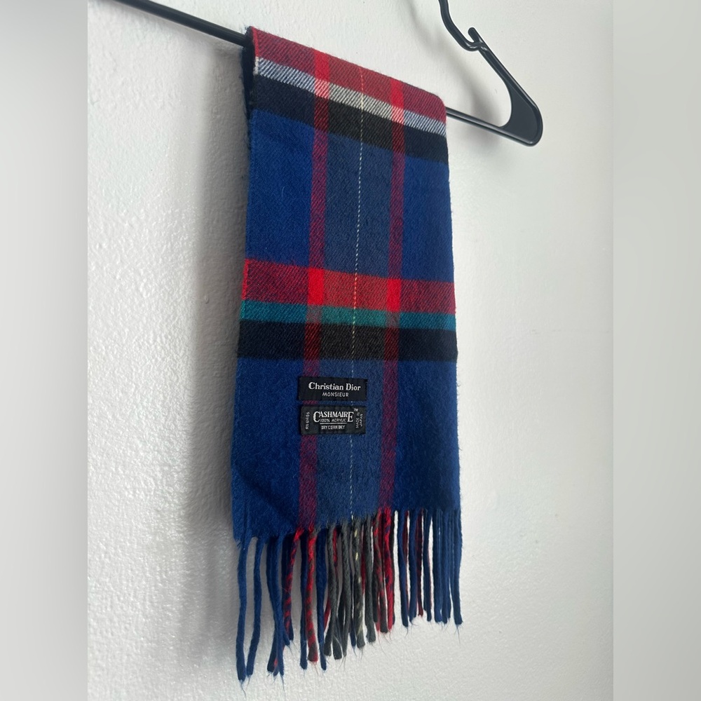 Dior Blue and Red Plaid Scarf